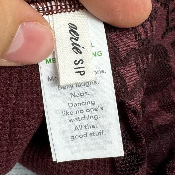 Aerie Holiday Burgundy Best Lace Waffle Longline Bralette Size Small - Picture 9 of 14